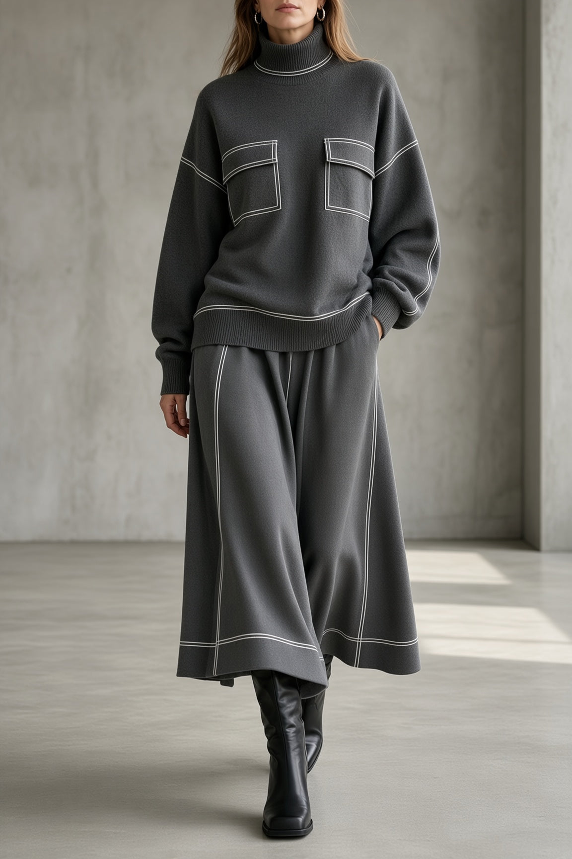 Vivienne Turtleneck Knit Skirt Two-Piece Set