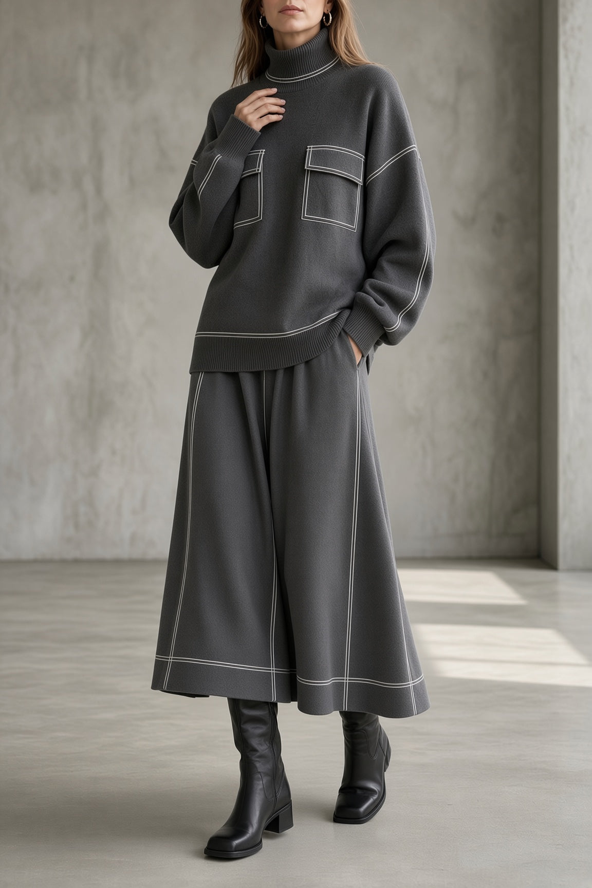 Vivienne Turtleneck Knit Skirt Two-Piece Set
