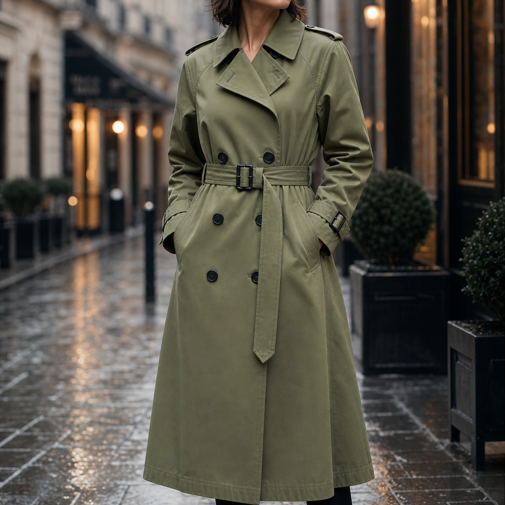 Amara Belted Double-Breasted Long Trench Coat