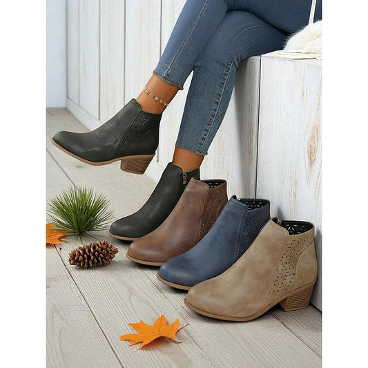 Aurelia Cutout Low Block Heel Ankle Boots