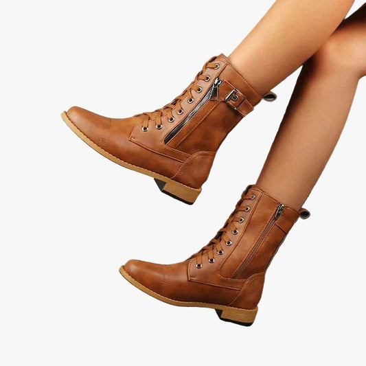Eleanora Faux Leather Lace-Up Buckle Combat Ankle Boots