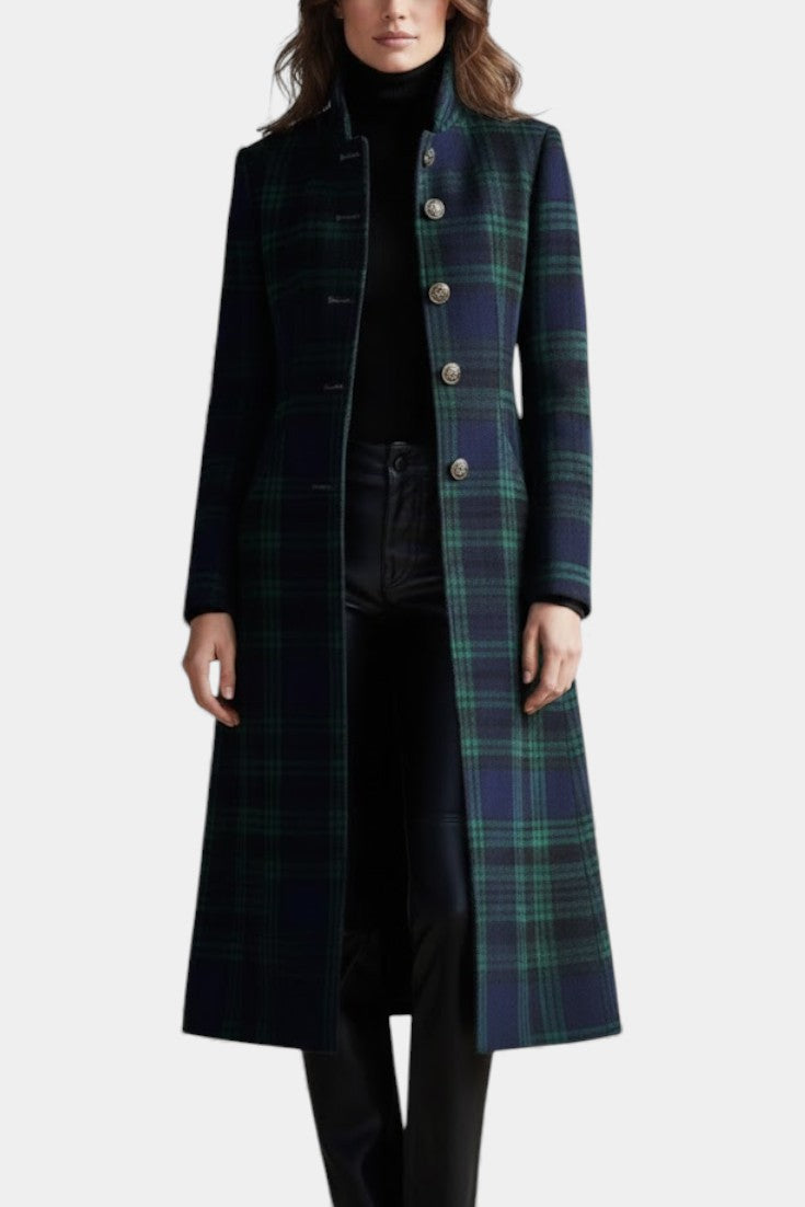 Saskia Straight Cut Long Plaid Coat