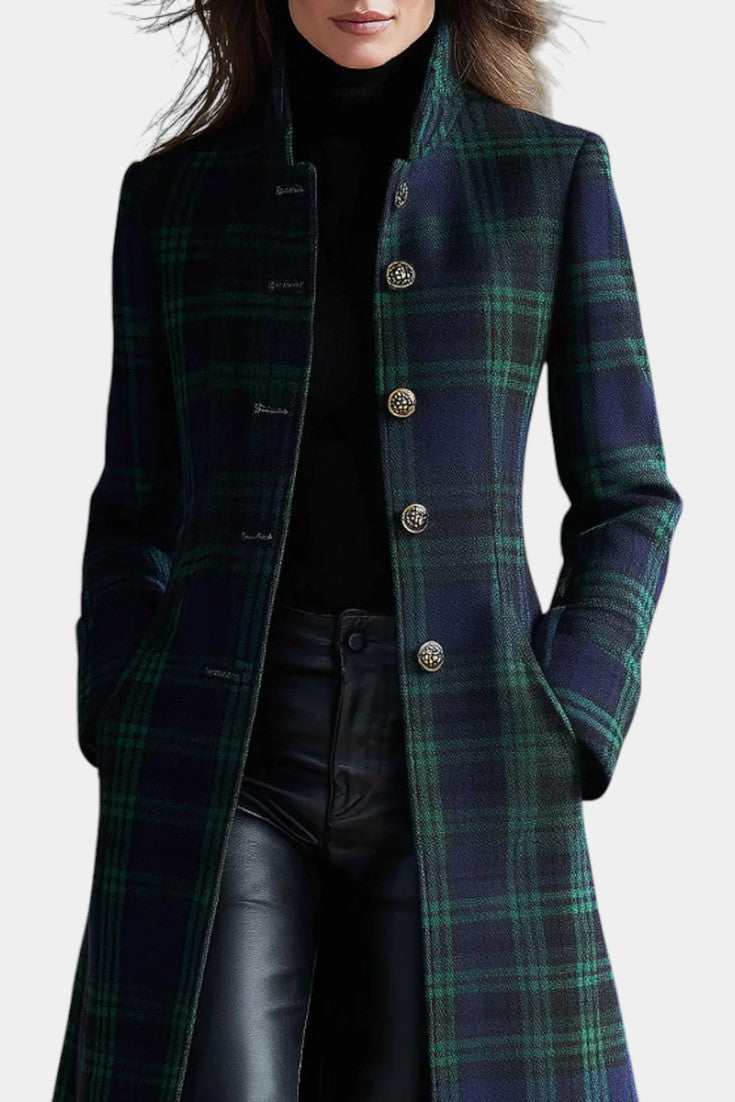 Saskia Straight Cut Long Plaid Coat