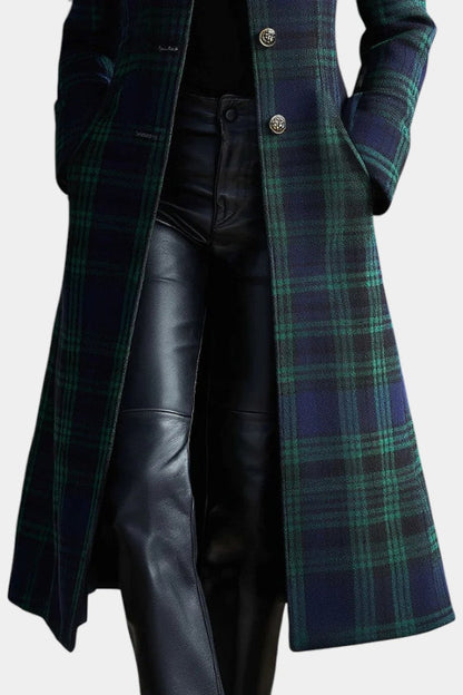 Saskia Straight Cut Long Plaid Coat