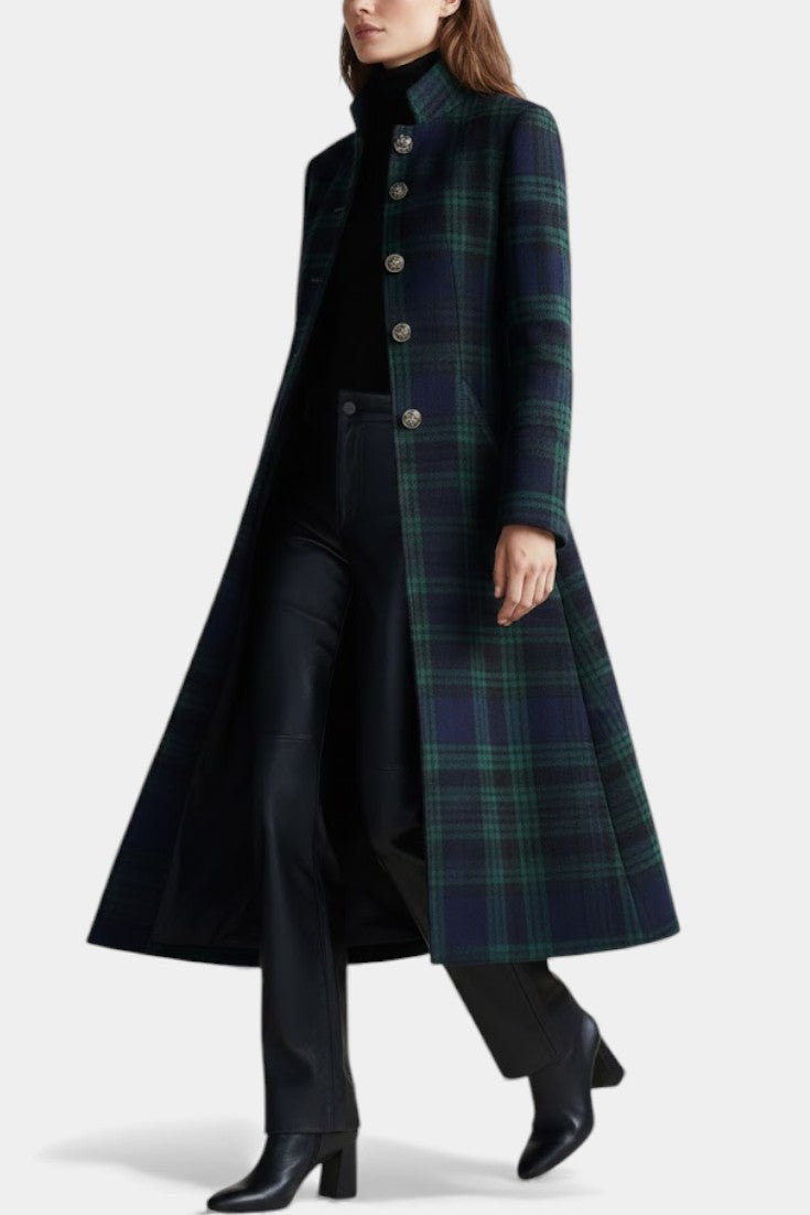 Saskia Straight Cut Long Plaid Coat