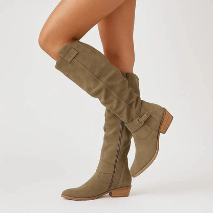 Odette Suede Knee High Block Heel Boots