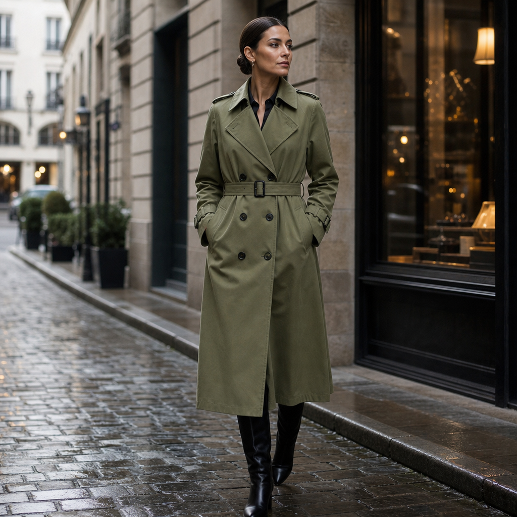 Amara Belted Double-Breasted Long Trench Coat
