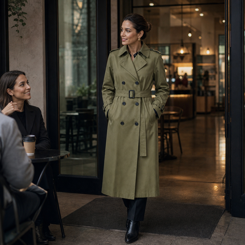 Amara Belted Double-Breasted Long Trench Coat