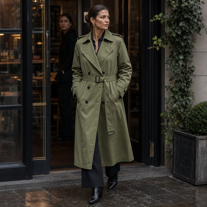 Amara Belted Double-Breasted Long Trench Coat