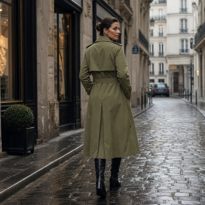 Amara Belted Double-Breasted Long Trench Coat