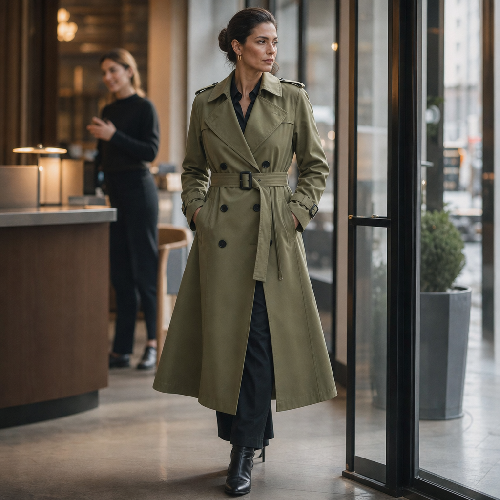 Amara Belted Double-Breasted Long Trench Coat