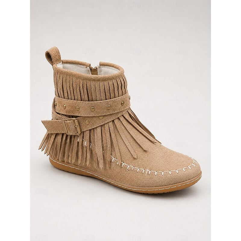 Sienna Fringed Western Flat Ankle Boots