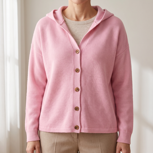 Elvira Relaxed Hooded Button Front Knit Cardigan