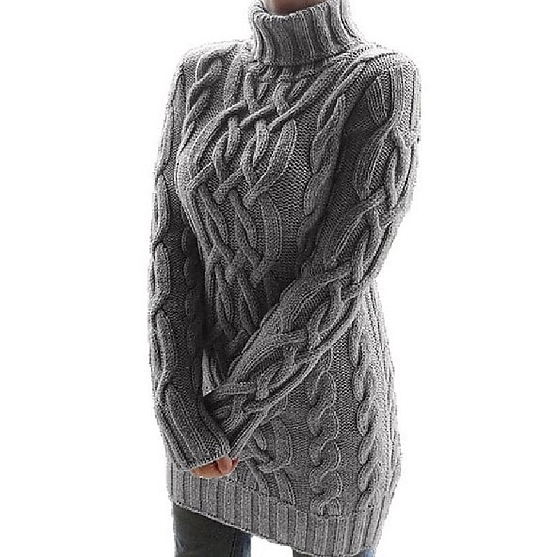 Cordelia Fitted Cable Knit Turtleneck Jumper Dress