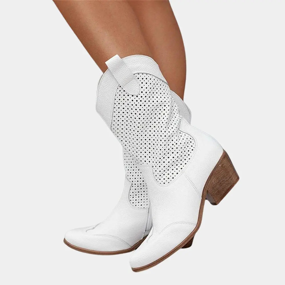 Alessia Perforated Block Heel Cowboy Boots
