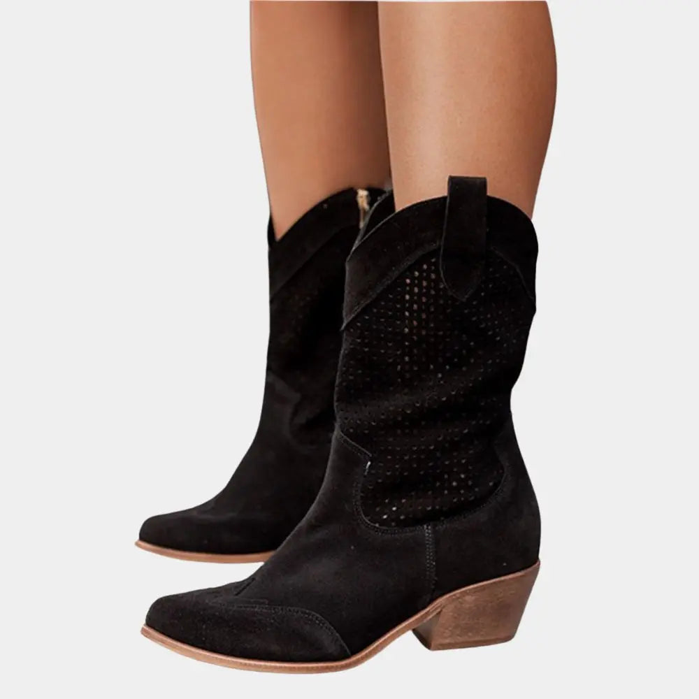 Alessia Perforated Block Heel Cowboy Boots