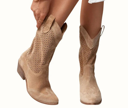 Alessia Perforated Block Heel Cowboy Boots
