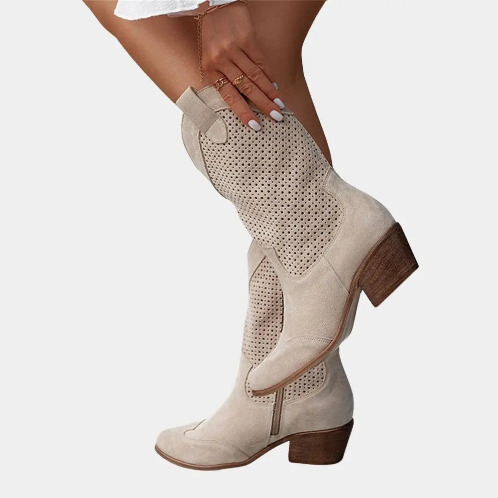 Alessia Perforated Block Heel Cowboy Boots
