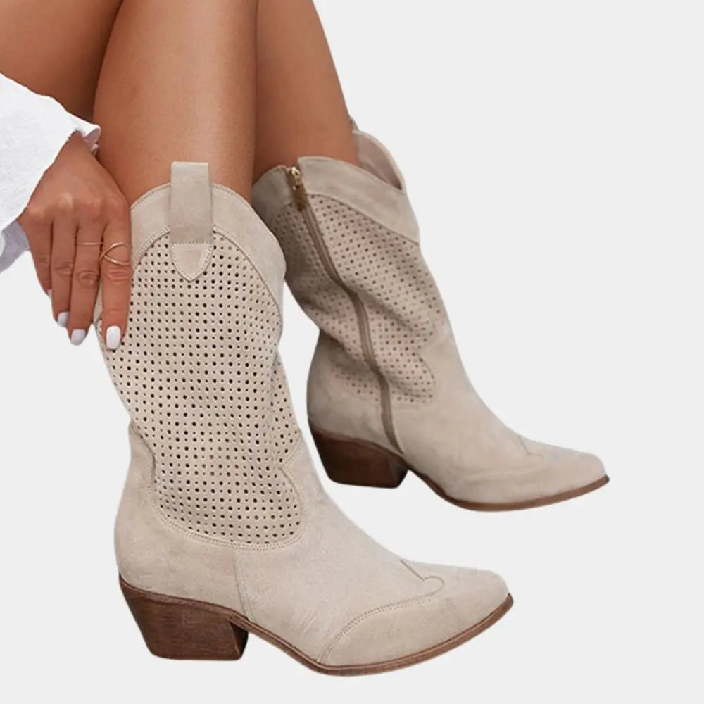 Alessia Perforated Block Heel Cowboy Boots