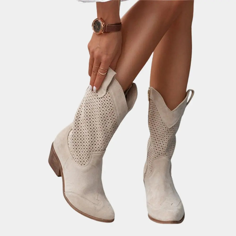 Alessia Perforated Block Heel Cowboy Boots