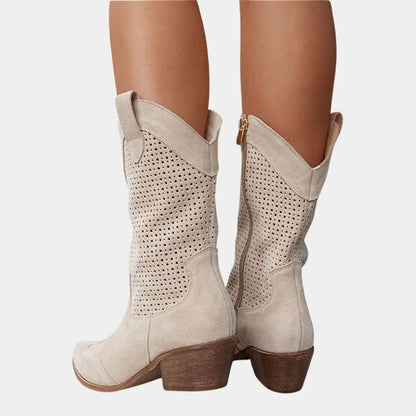 Alessia Perforated Block Heel Cowboy Boots