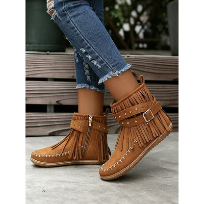 Sienna Fringed Western Flat Ankle Boots
