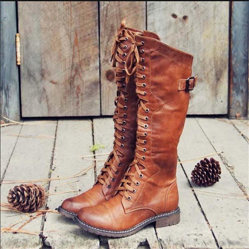 Antonia Knee High Lace-Up Buckle Riding Boots