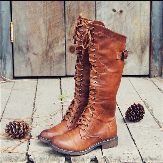 Antonia Knee High Lace-Up Buckle Riding Boots