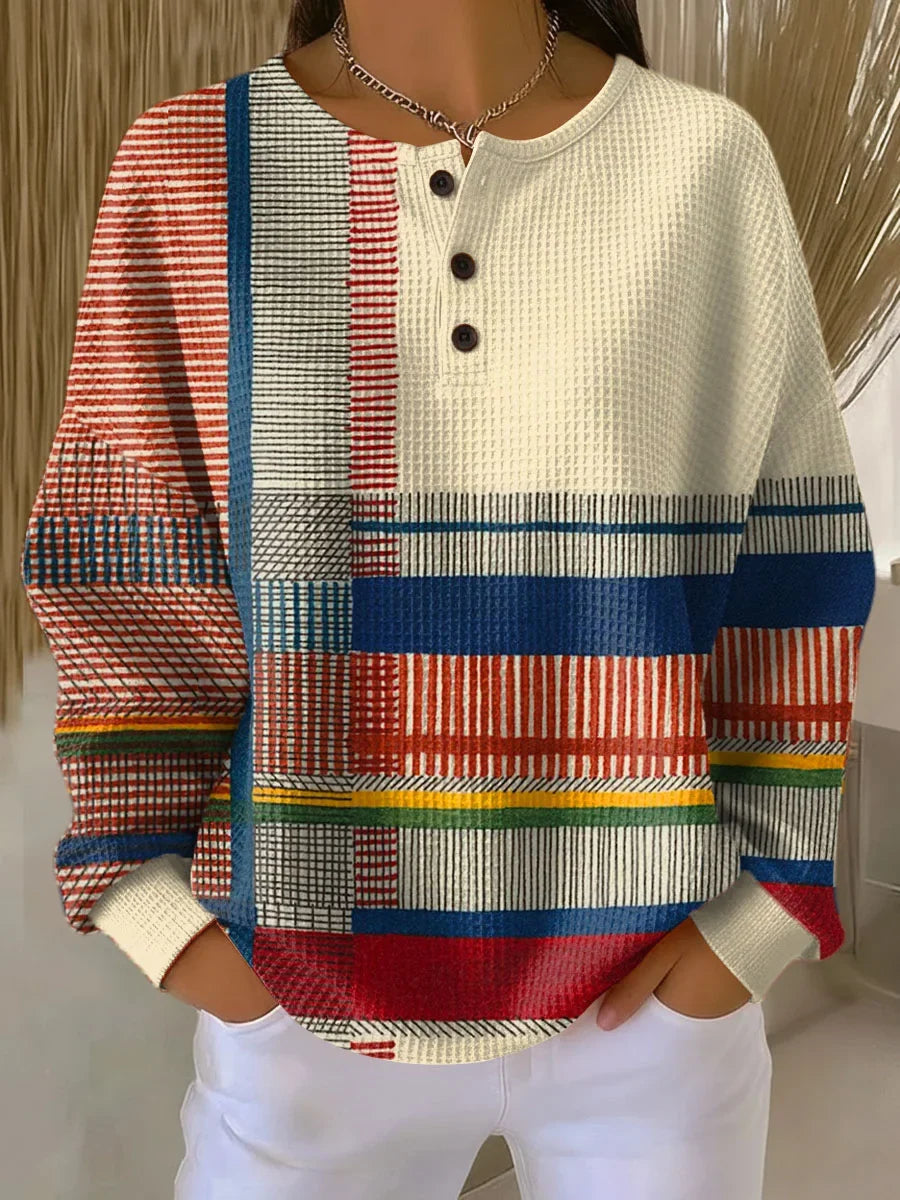 Demelza Button Front Waffle Knit Crew Neck Jumper