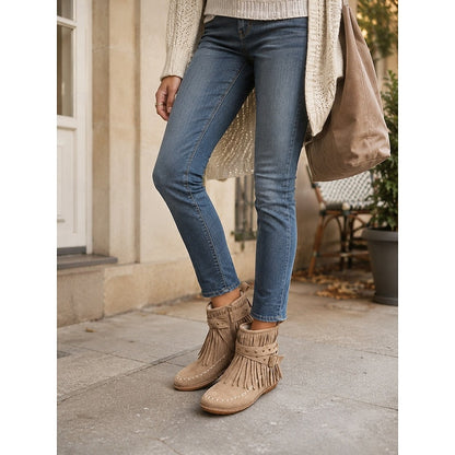 Sienna Fringed Western Flat Ankle Boots