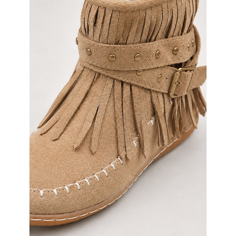 Sienna Fringed Western Flat Ankle Boots