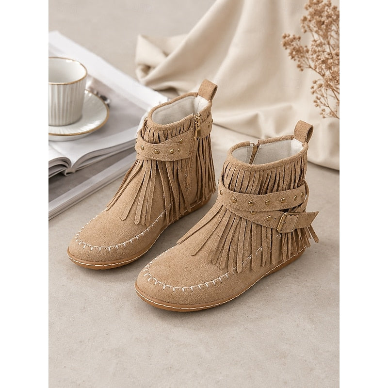 Sienna Fringed Western Flat Ankle Boots