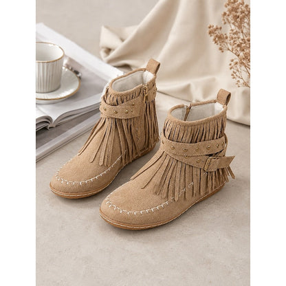 Sienna Fringed Western Flat Ankle Boots