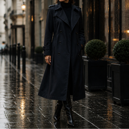 Amara Belted Double-Breasted Long Trench Coat