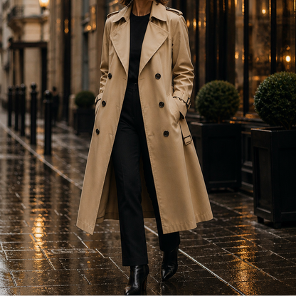 Amara Belted Double-Breasted Long Trench Coat