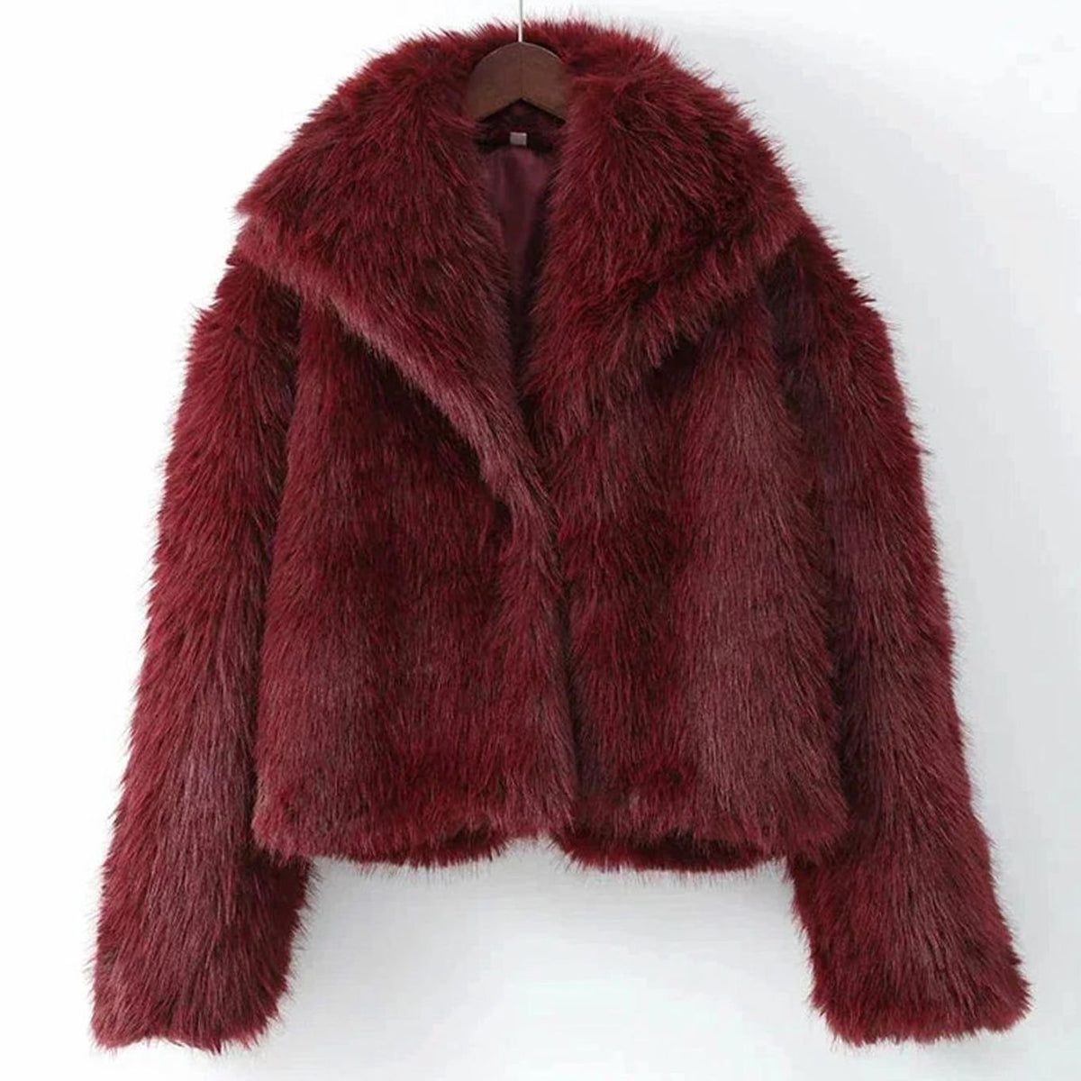 Ameline Burgundy Oversized Collar Faux Fur Coat