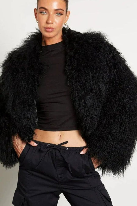 Floriane Cropped Oversized Teddy Faux Fur Jacket