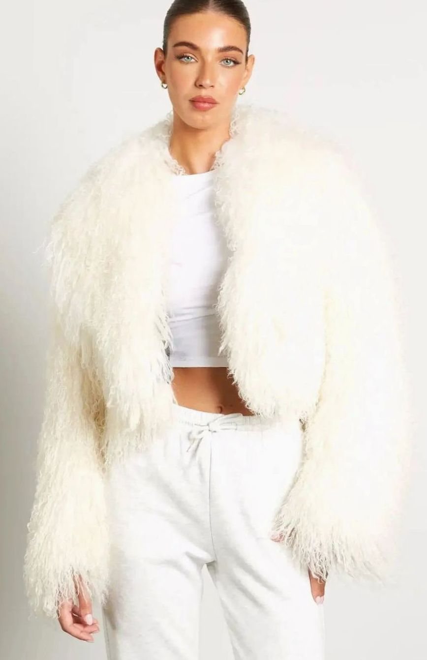 Floriane Cropped Oversized Teddy Faux Fur Jacket