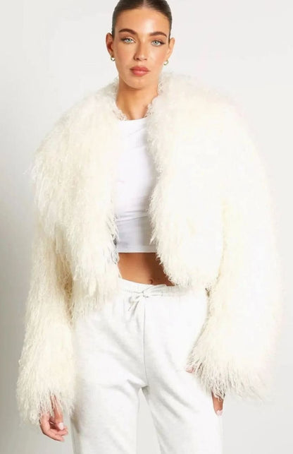Floriane Cropped Oversized Teddy Faux Fur Jacket