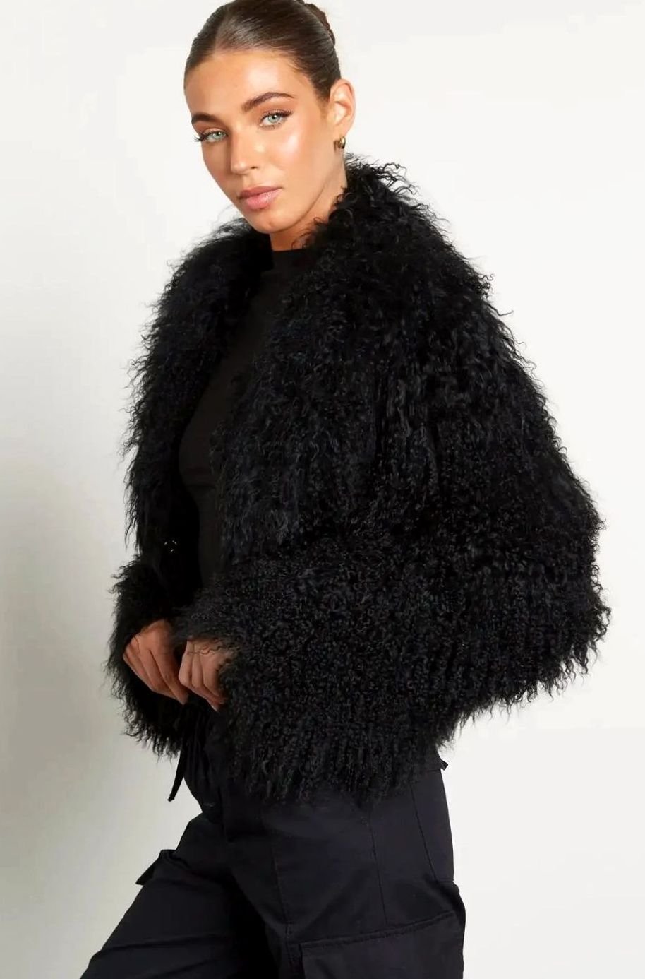Floriane Cropped Oversized Teddy Faux Fur Jacket