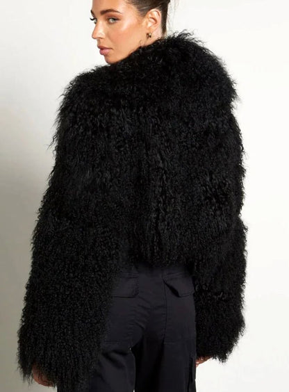 Floriane Cropped Oversized Teddy Faux Fur Jacket