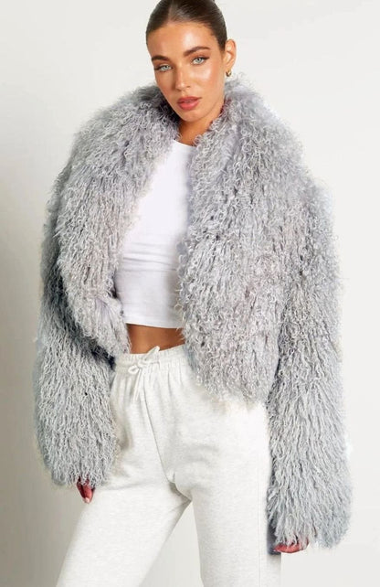 Floriane Cropped Oversized Teddy Faux Fur Jacket