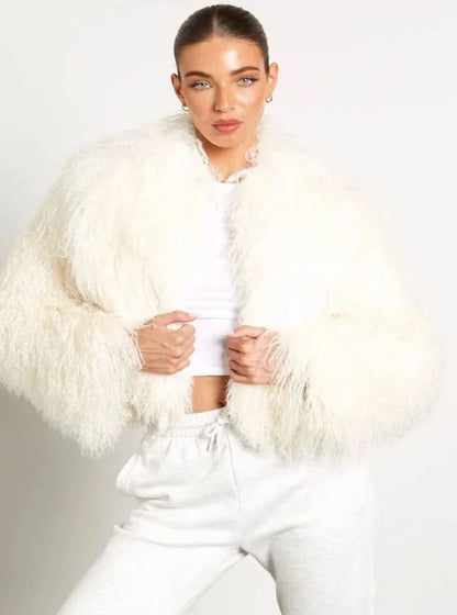 Floriane Cropped Oversized Teddy Faux Fur Jacket
