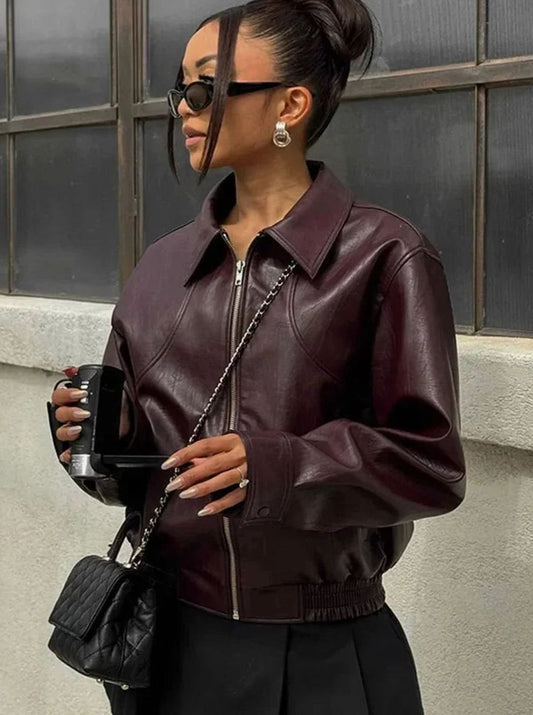 Romilly Faux Leather Zip-Up Bomber Jacket