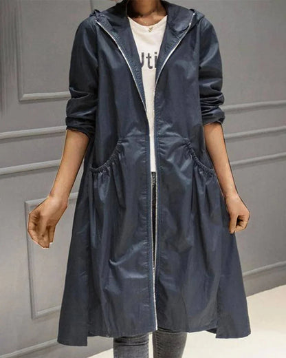 Carina Hooded Zip-Up A-Line Long Trench Coat
