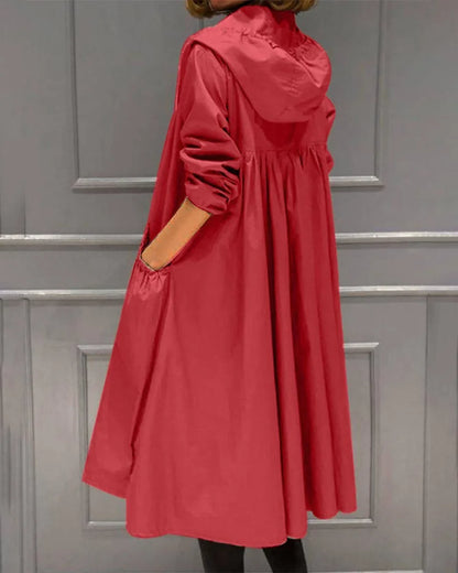 Carina Hooded Zip-Up A-Line Long Trench Coat