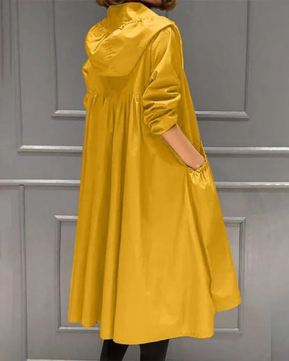 Carina Hooded Zip-Up A-Line Long Trench Coat