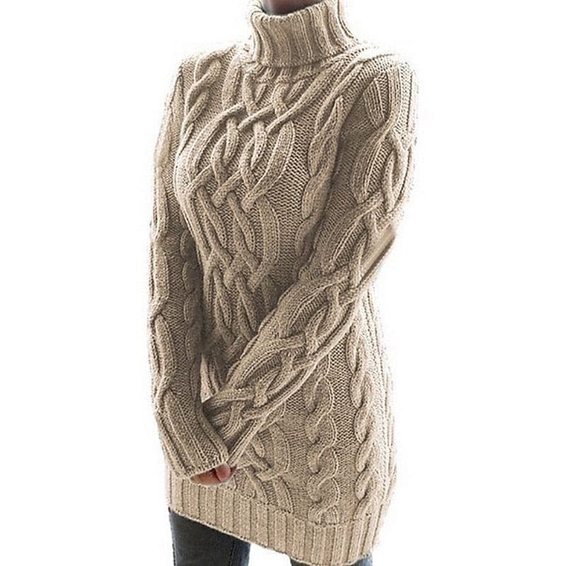 Cordelia Fitted Cable Knit Turtleneck Jumper Dress