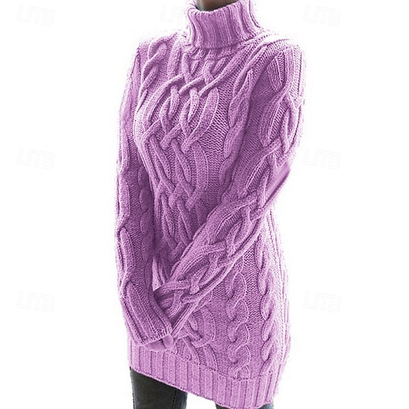 Cordelia Fitted Cable Knit Turtleneck Jumper Dress