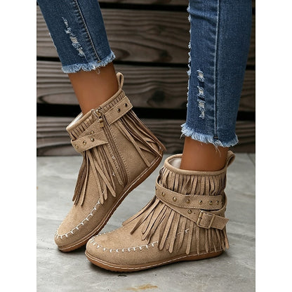 Sienna Fringed Western Flat Ankle Boots
